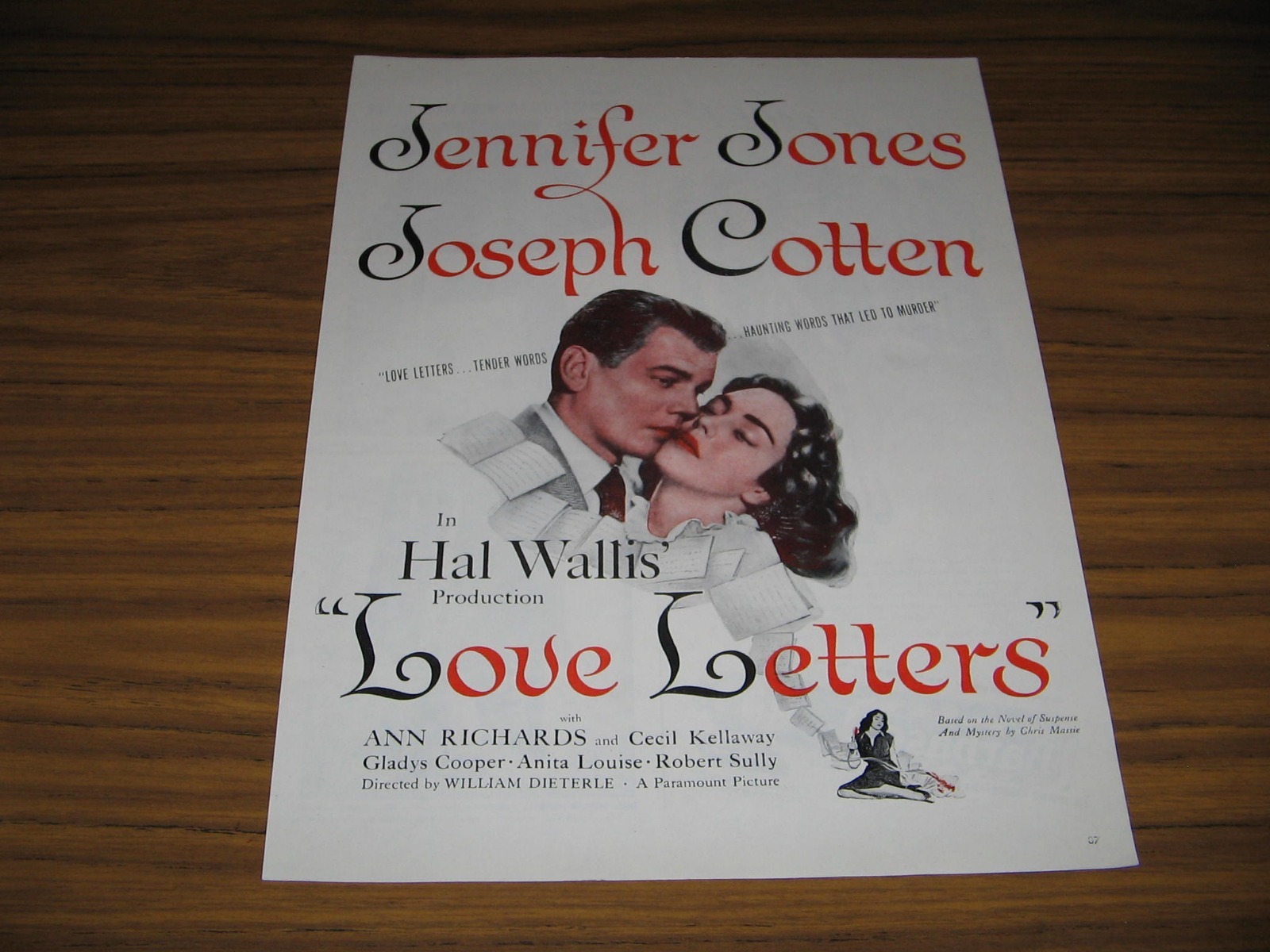 1945 Magazine Movie Ad “Love Letters” Actor Joseph Cotten,Actress Jennifer Jones