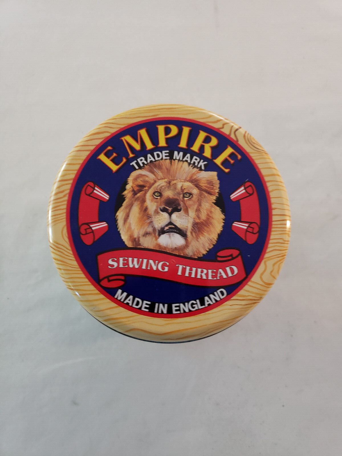 Vtg Sewing Thread Empire Green Tin Spool Silver Crane Co. England 6” X 5” LION