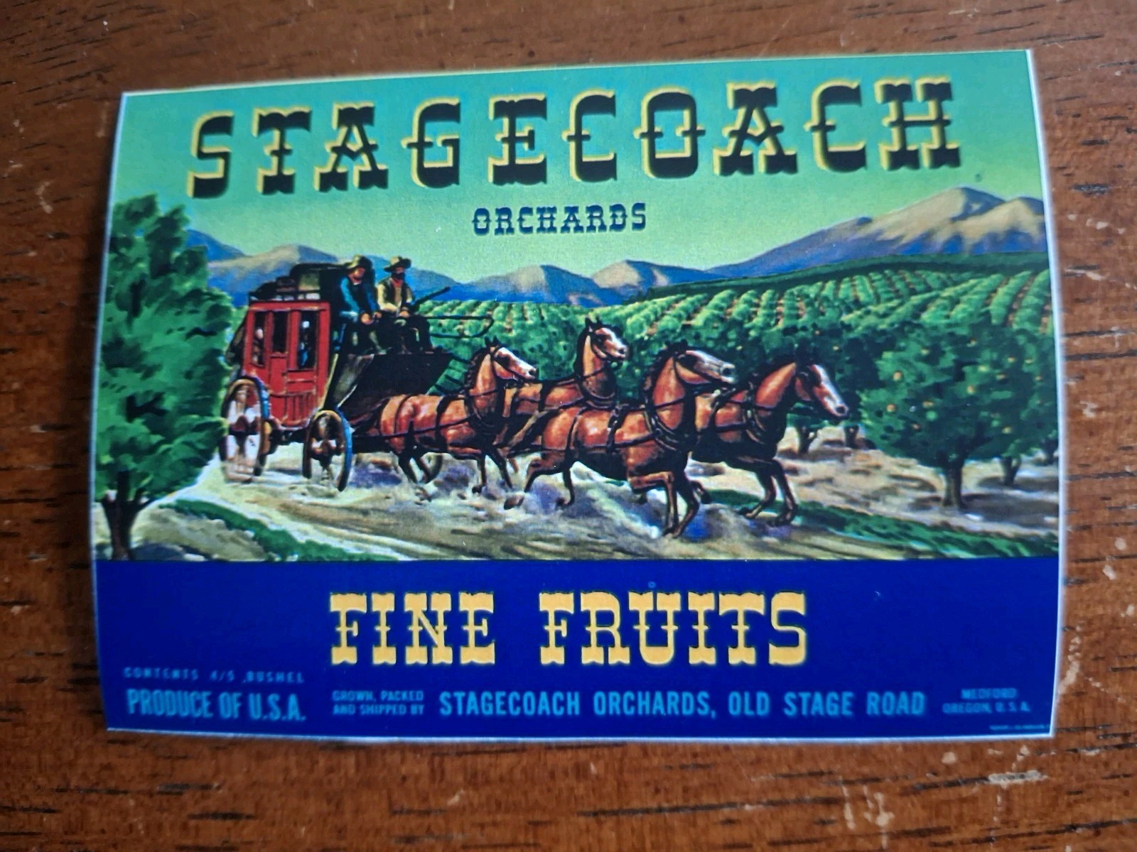 Vintage 1940s STAGECOACH FINE FRUITS Fruit Crate Box Label