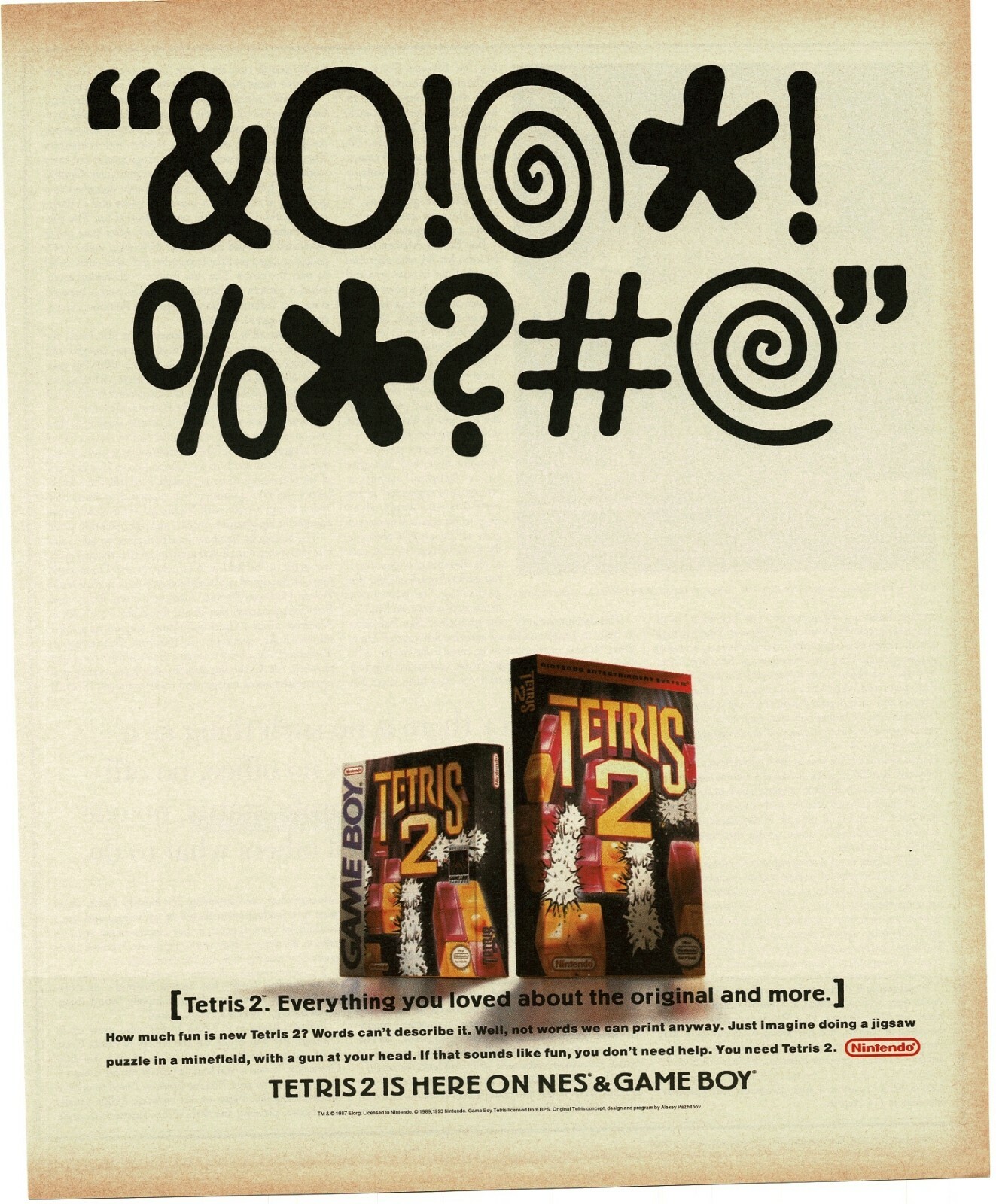 1994 TETRIS 2 Video Game Nintendo NES Game Boy Vintage Print Ad