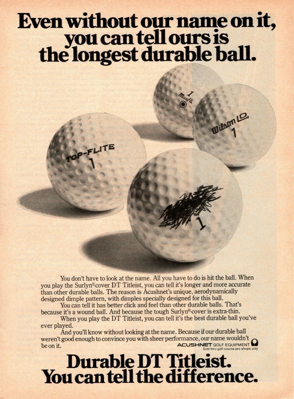 1975 Durable DT Titleist. You Can Tell The Difference Golf Ball Vintage Print Ad