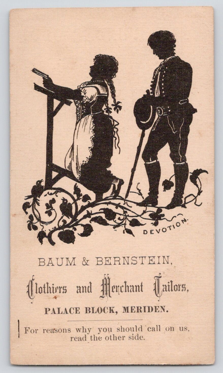 Baum & Bernstein Meriden Silhouette Female Pistol Shooter Victorian Trade Card