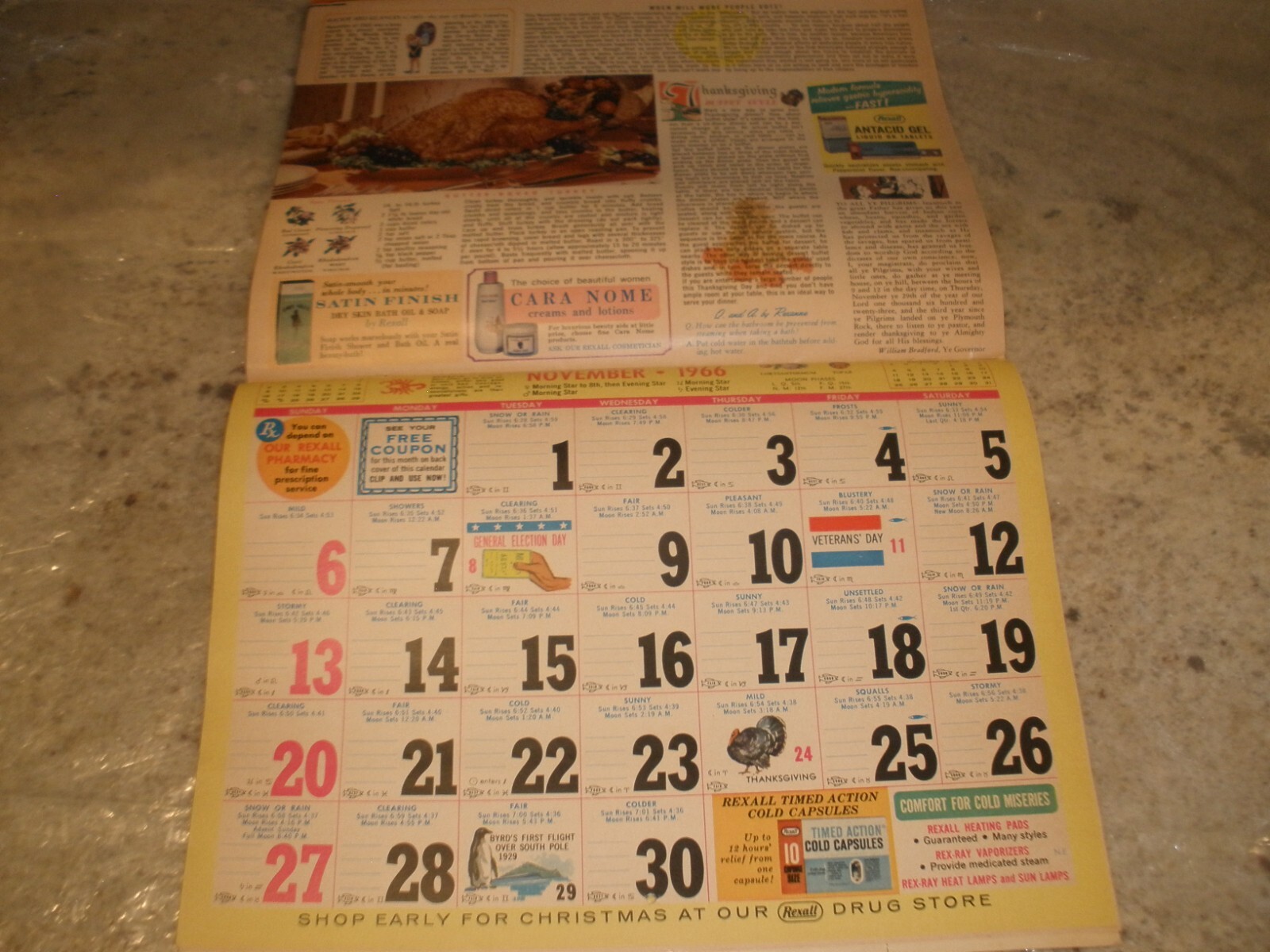 1966 REXALL DRUG STORE ALL SEASON’S GREETINGS WEATHER CHART CALENDAR (D7)