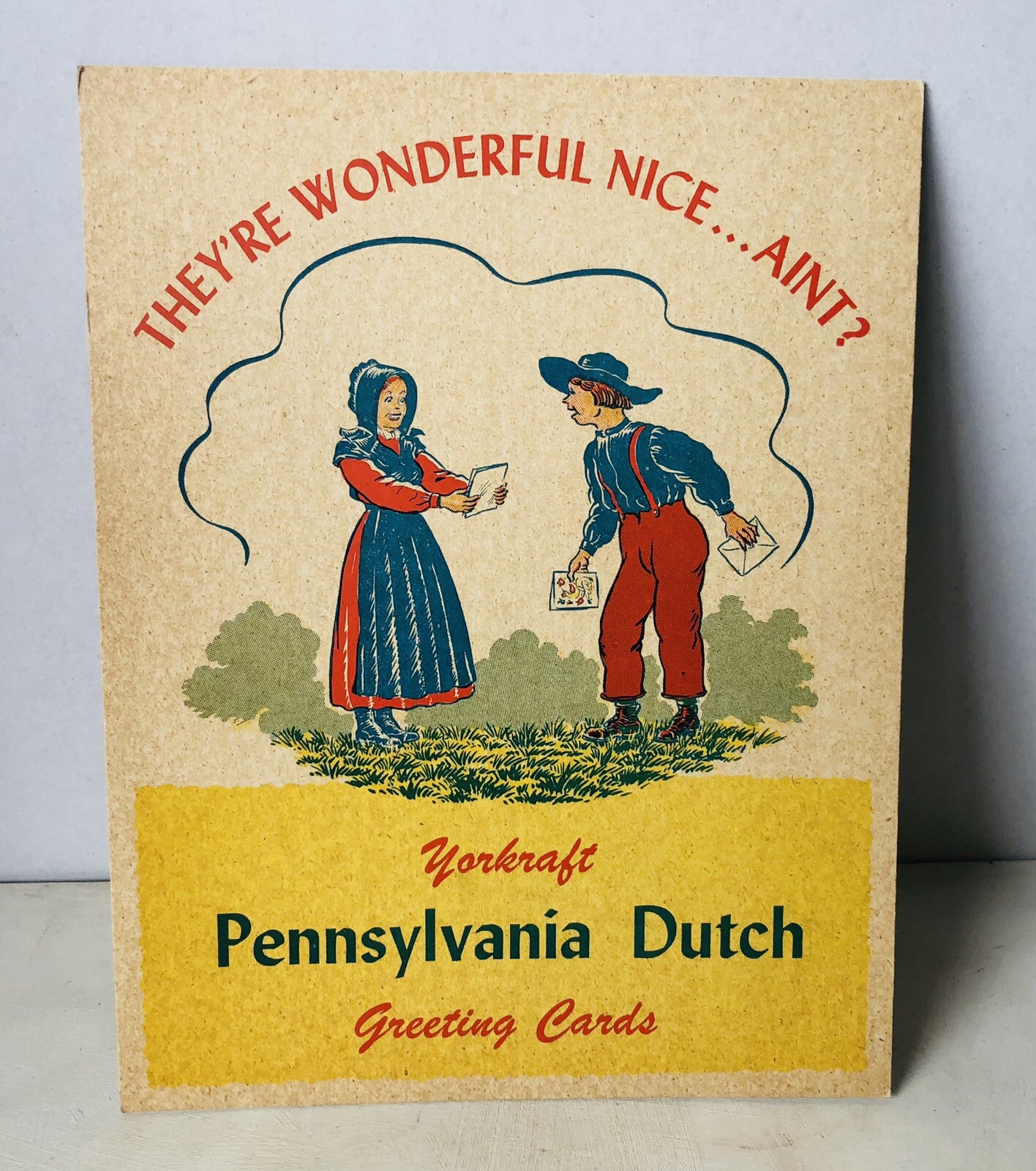 Vintage Yorkraft Pennsylvania Dutch Greeting Cards Advertising Sign Amish Couple