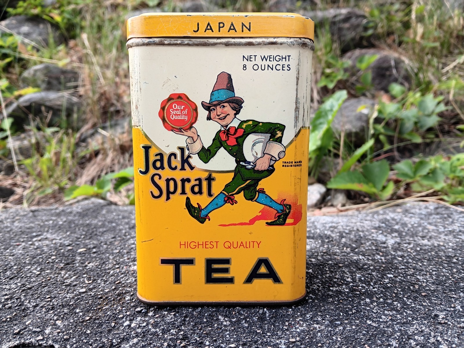 Vintage Jack Sprat Japan Highest Quality Tea Tin Square 8 Oz