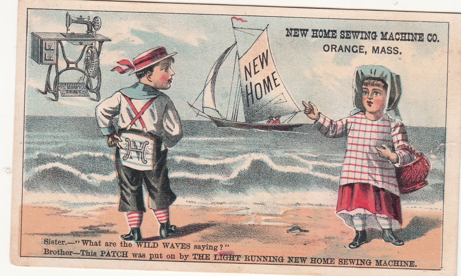 New Home Sewing Machine Orange MA C J Dennis Pike NY Vict Card c1880s