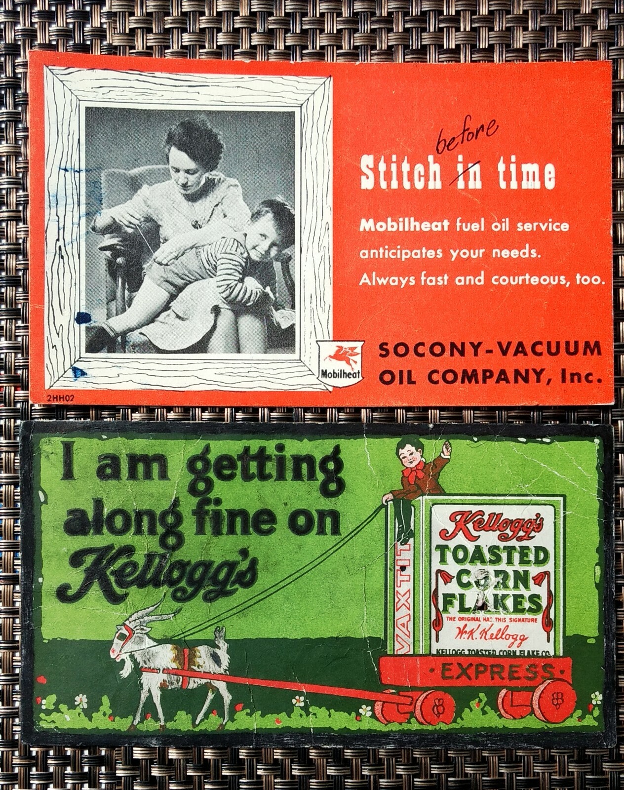 Ink Blotters Lot (2): Kellogg’s Corn Flakes & Socony Mobil Vintage Advertising