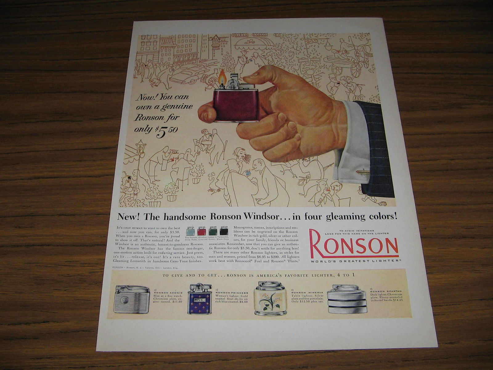 1953 Vintage Ad Ronson Windsor Cigarette Lighters 5 Models Shown