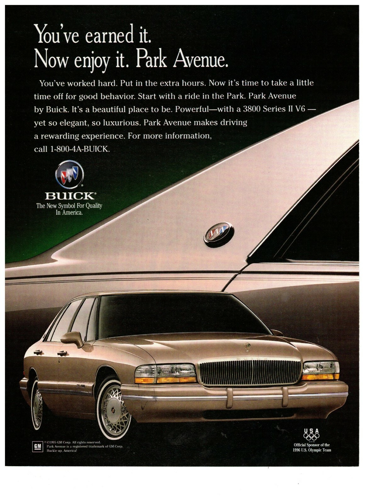 Buick Park Avenue Sedan Youve Earned It Now Enjoy It Vintage 1996 Print Ad