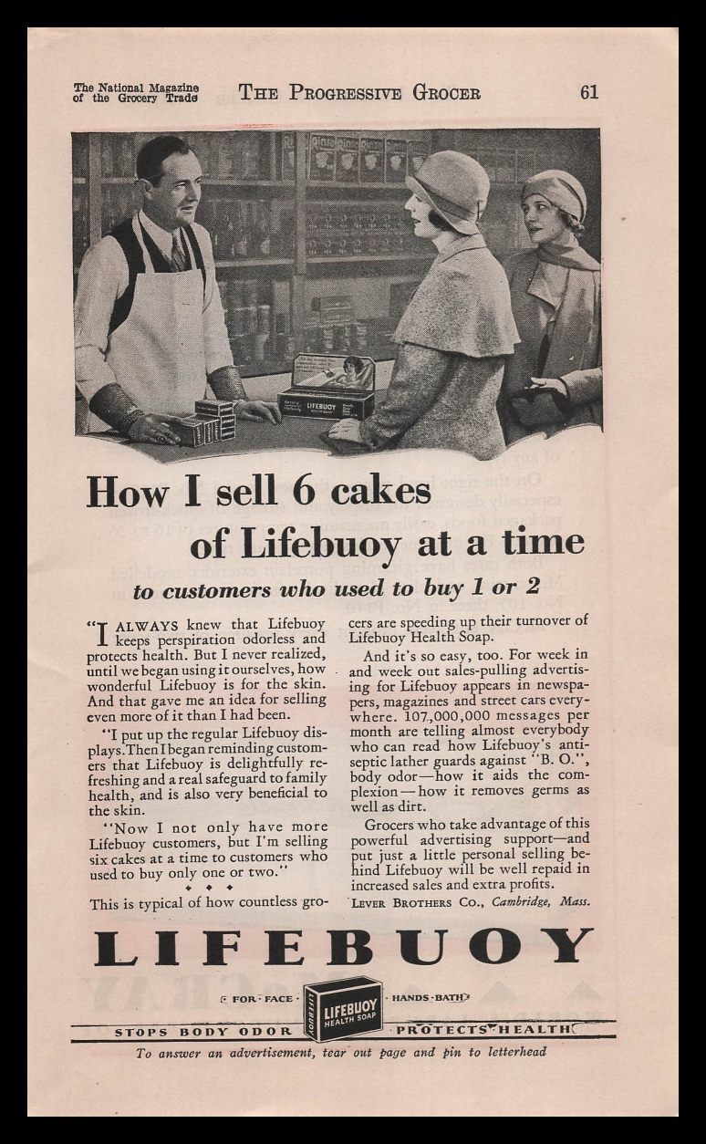1930 Lifebuoy Health Soap “How I Sell 6 Cakes At A Time” Flapper Girls Print Ad