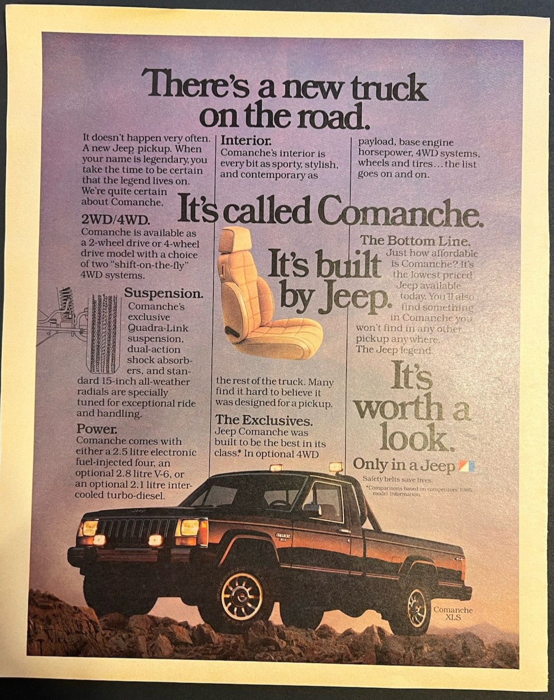 Vtg 1980s Jeep Comanche XLS Pickup Truck-There’s a New Truck on the Road