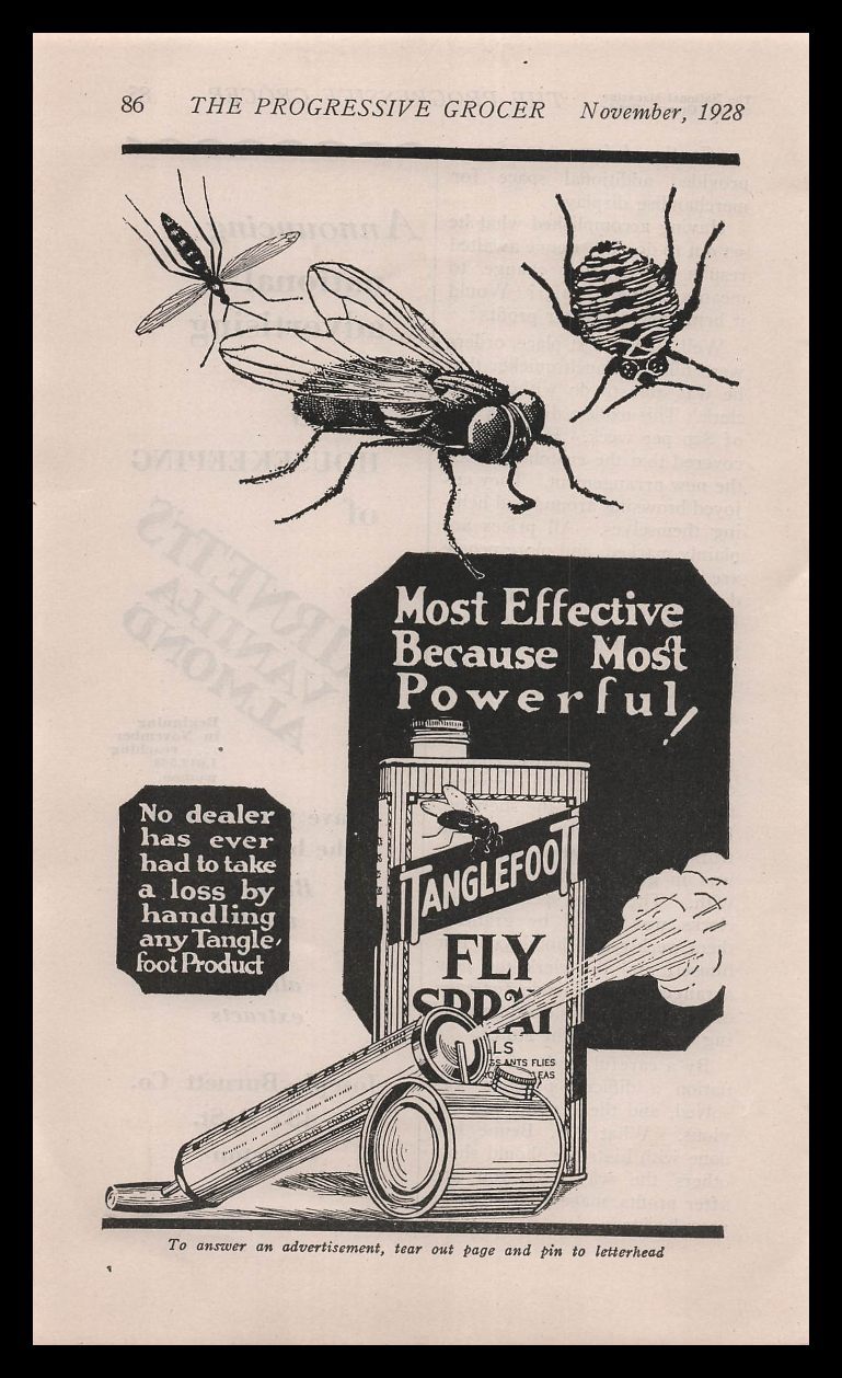 1928 Tanglefoot Fly Insect Repellant Spray Canister Vintage Print Ad