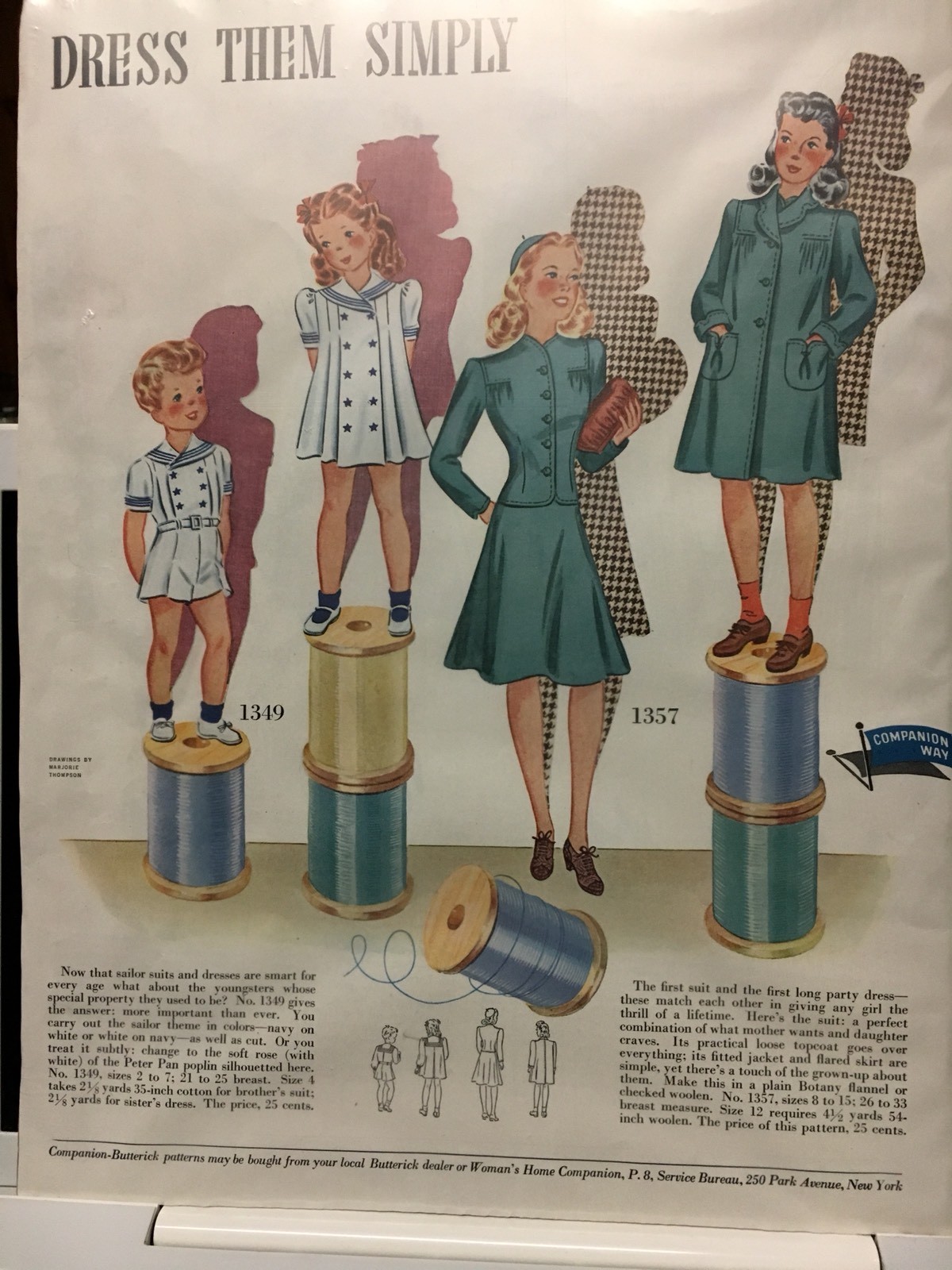 VINTAGE COMPANION BUTTERICK PATTERNS WOMENS KIDS 10”x13” AD “DRESS THEM SIMPLY”