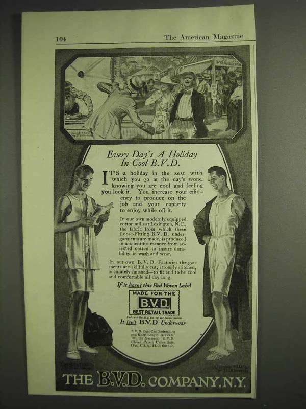 1917 B.V.D. Underwear Ad – Every Day’s a Holiday