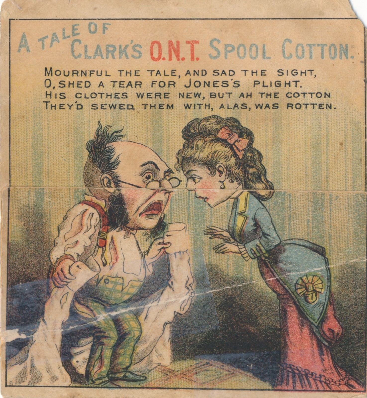 1890-1899 Clark’s ONT Thread Fold Down Victorian Cartoon Trade Card