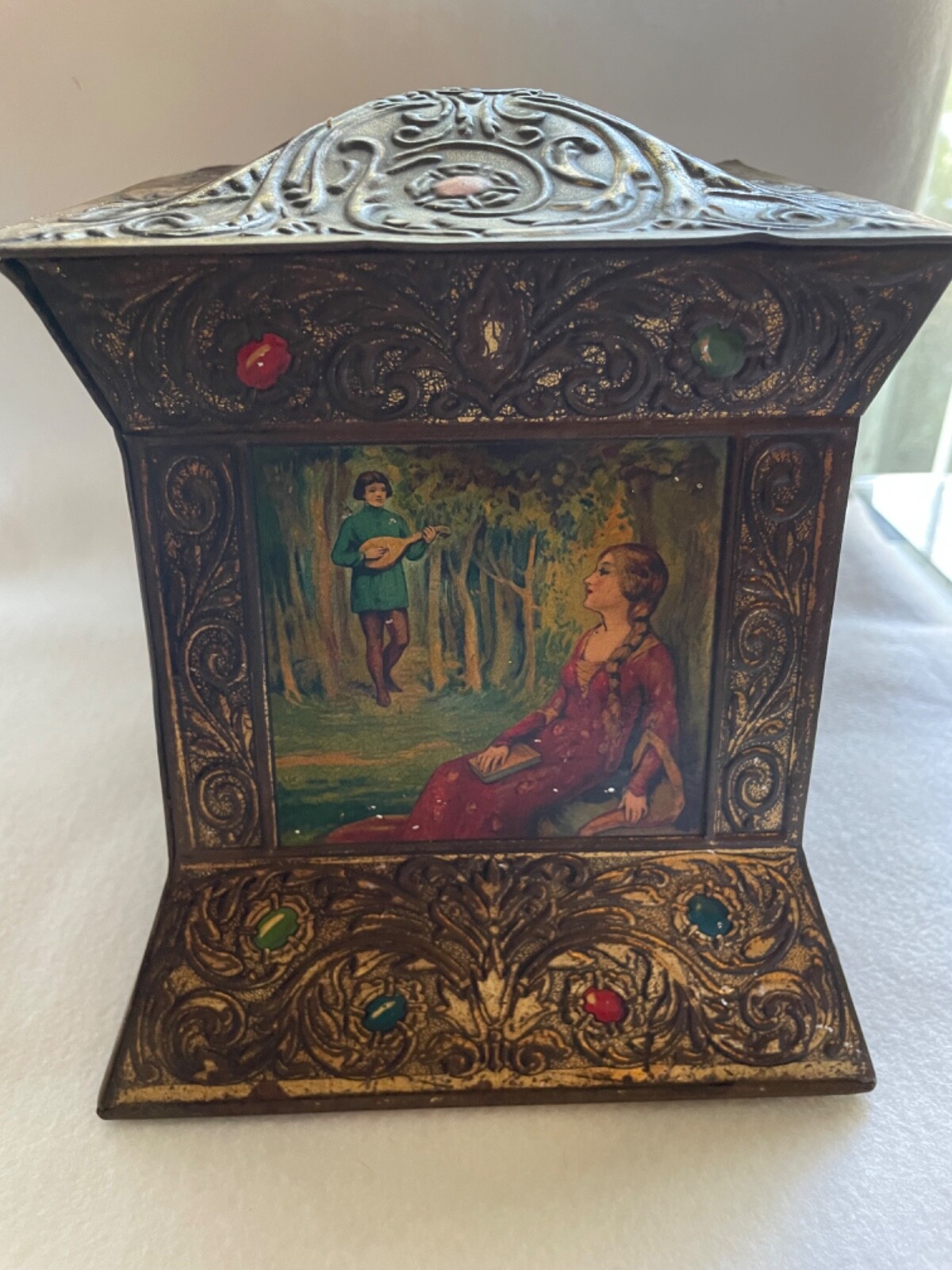 Antique John Buchanan & Bros Glasgow Biscuit, Candy Tin ~ Renaissance Revival