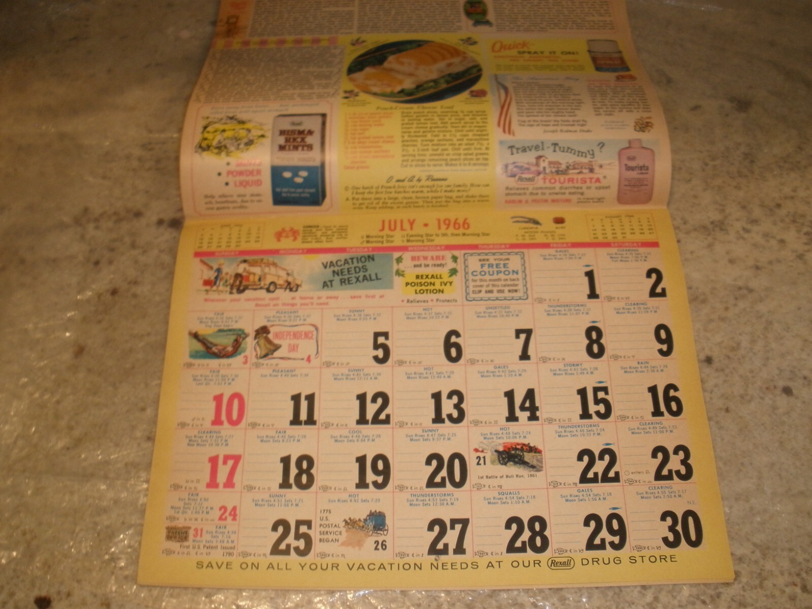 1966 REXALL DRUG STORE ALL SEASON’S GREETINGS WEATHER CHART CALENDAR (D7)