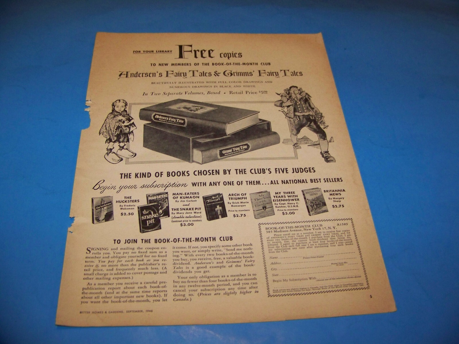 Book-Of-The-Month-Club Original Print Ad from Magazine 1946