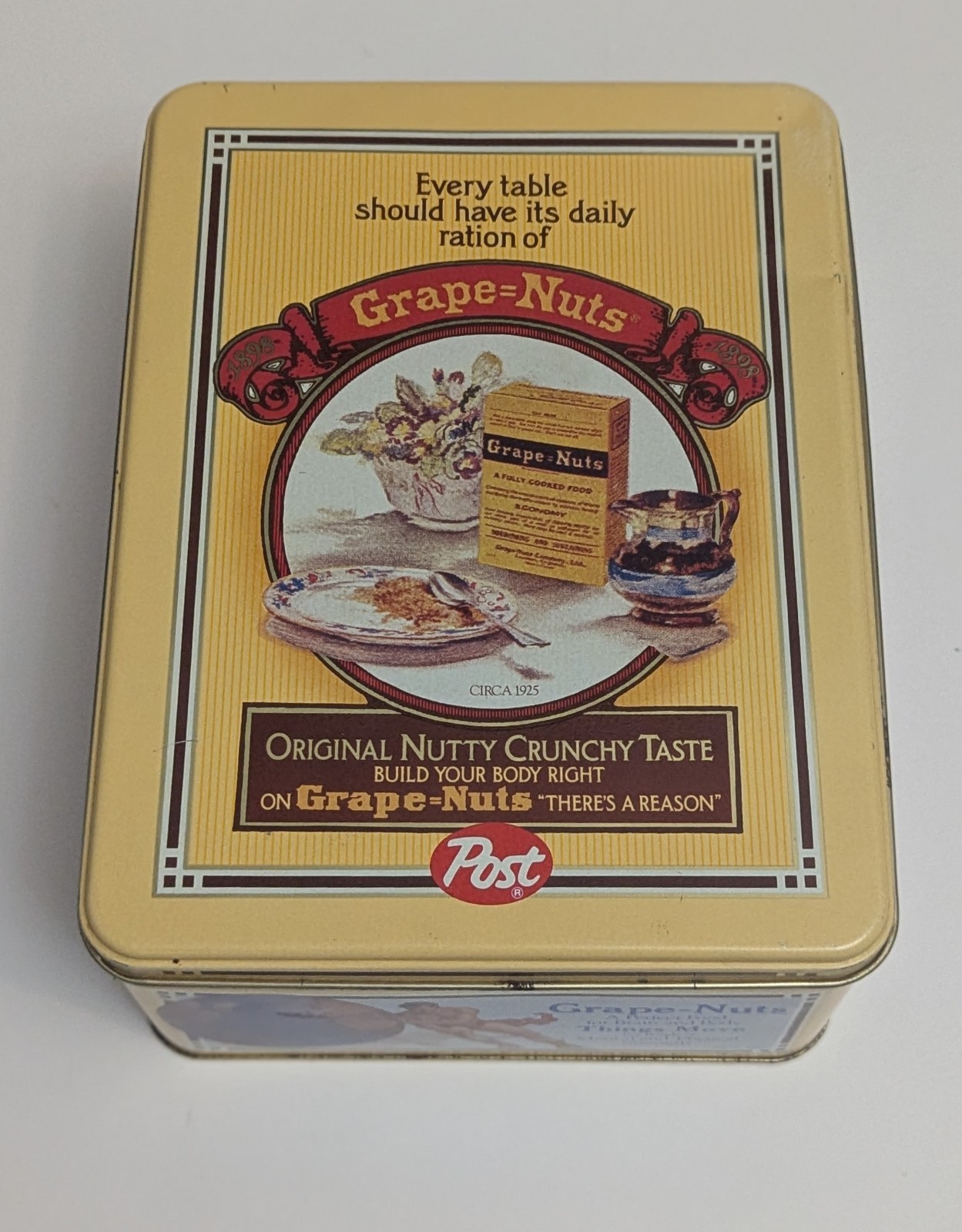 Vintage Post Grape Nuts 1910 to 1920 Advertising on 1980 Tin