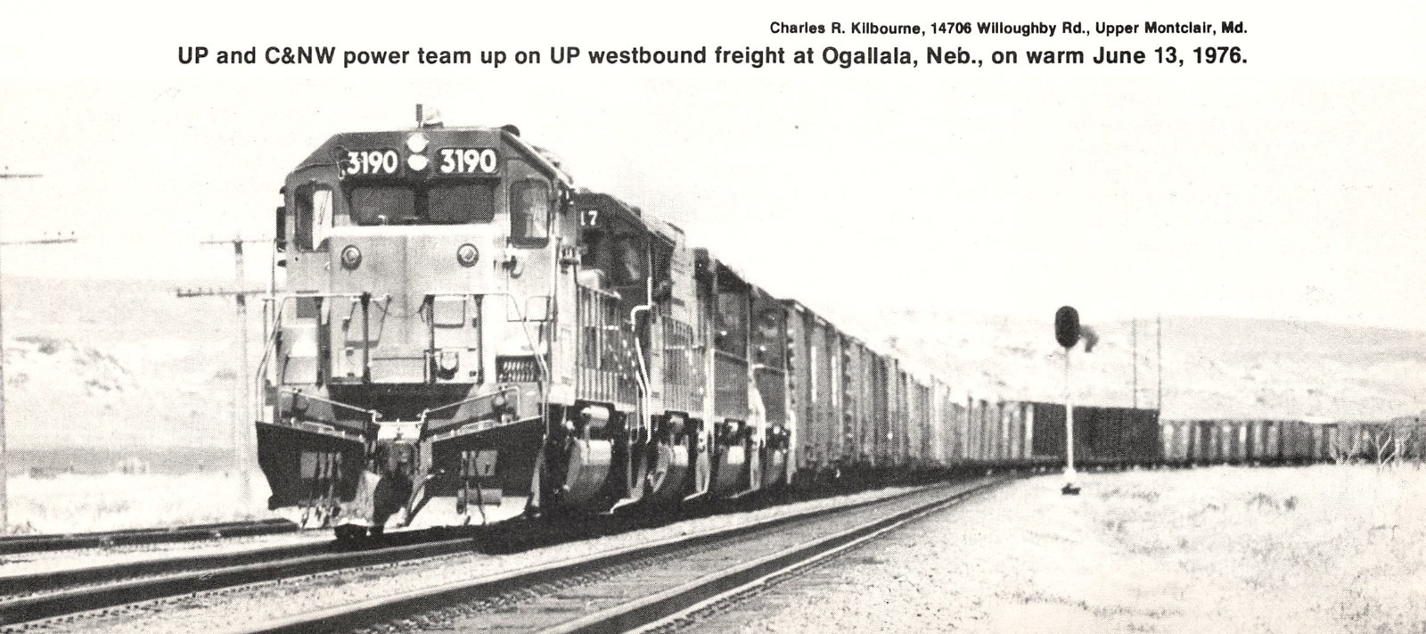 Union Pacific Chicago & Northwestern Freight Train Ogallala NE Vintage Mag Image