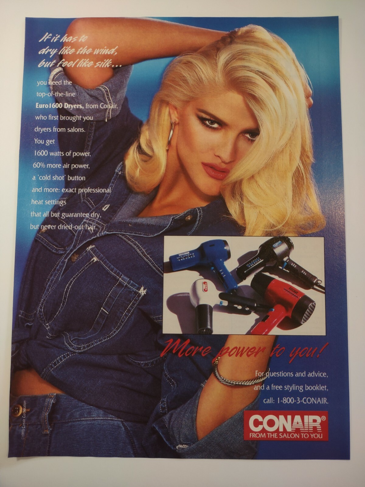 Conair More Power to You Hair Styling Vintage 1990s Print Ad