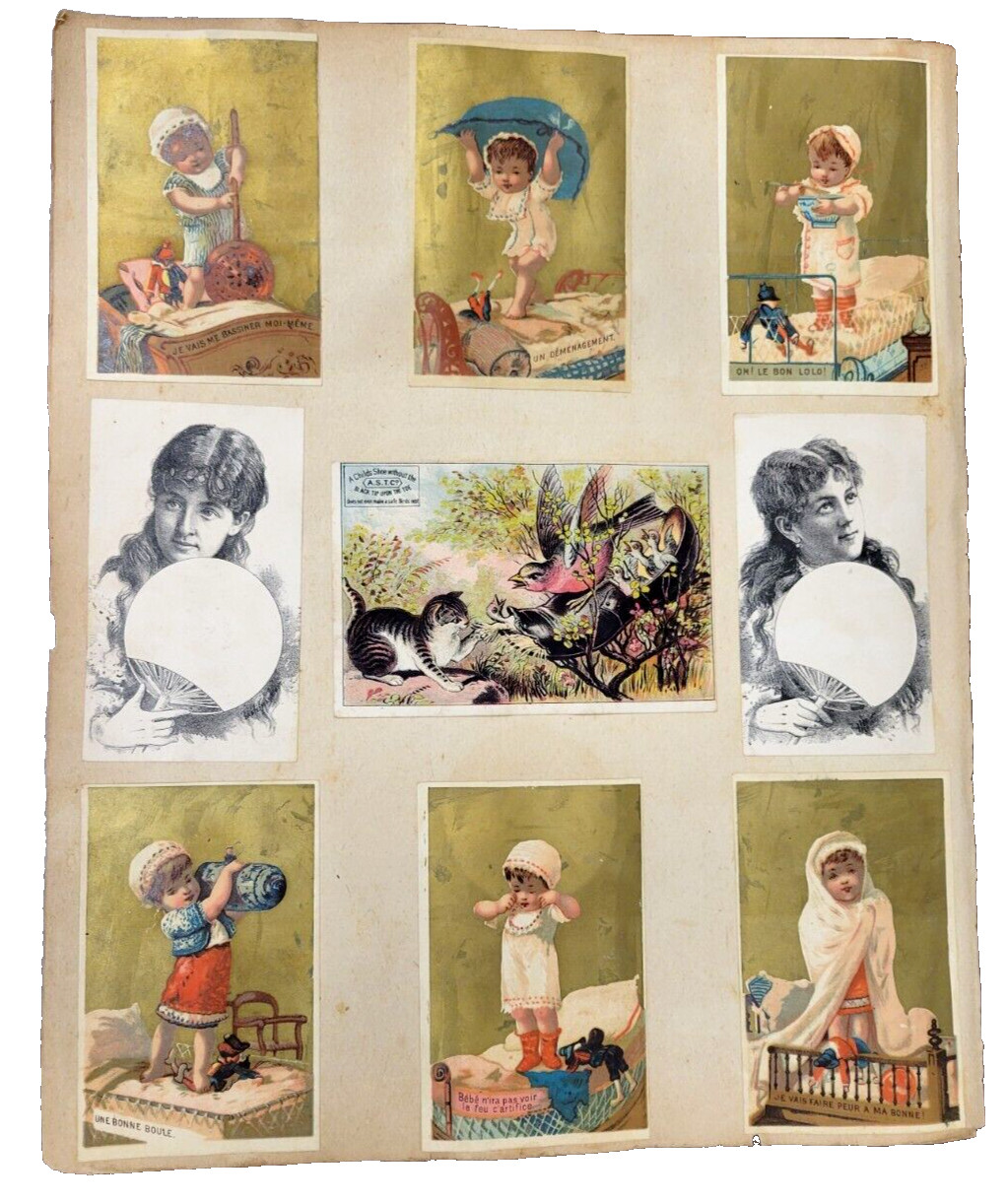 ~Victorian Scrapbook Page w/ advertising Trade Cards, Calling Cards~ Original~