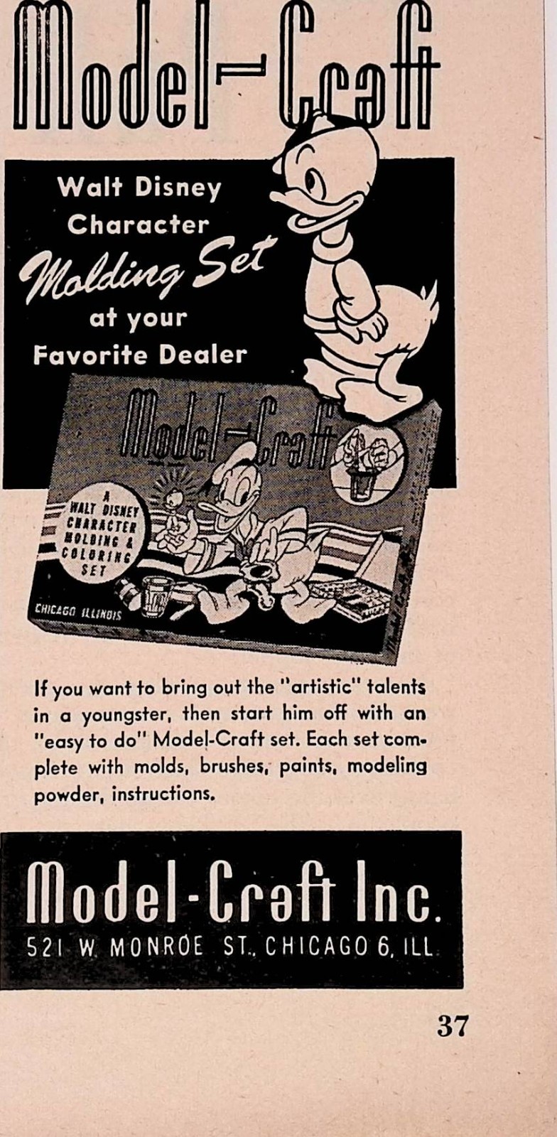 1946 Model Craft Walt Disney Donald Duck Vintage Print Ad American Girl July