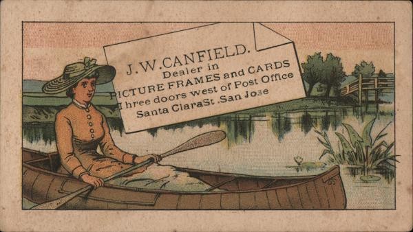 Trade Card San Jose, California CA Victorian J.W. Canfield Jose Picture Frames