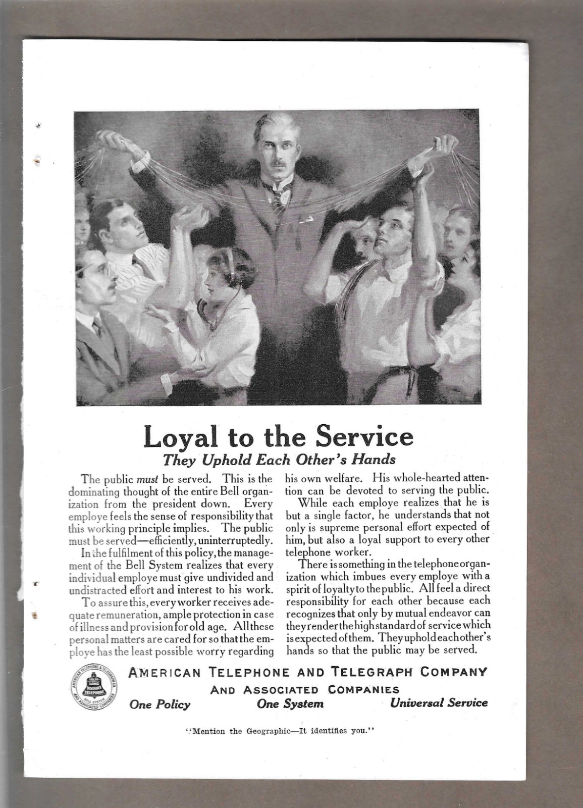 1916 American Telephone and Telegraph Service Bell System Vintage Print Ad