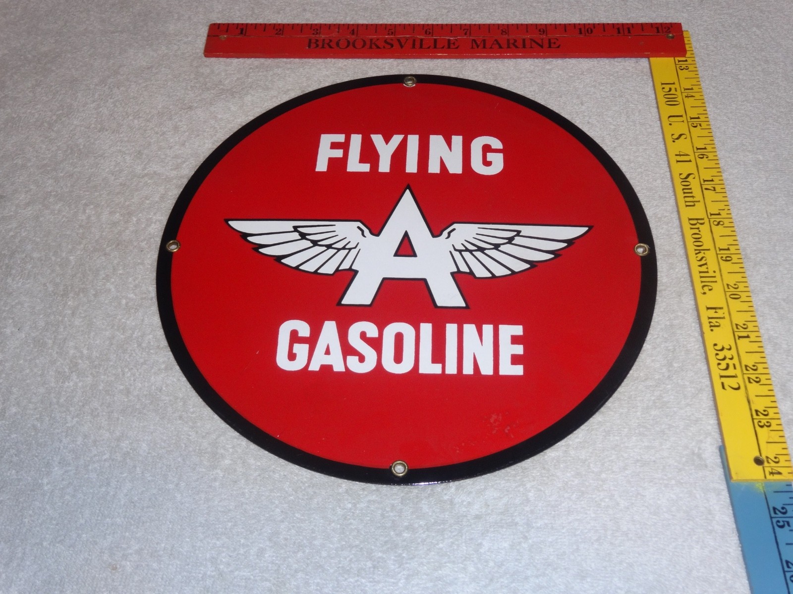 VINTAGE FLYING A GASOLINE “A” WITH WINGS 11″ PORCELAIN METAL OIL PUMP PLATE SIGN