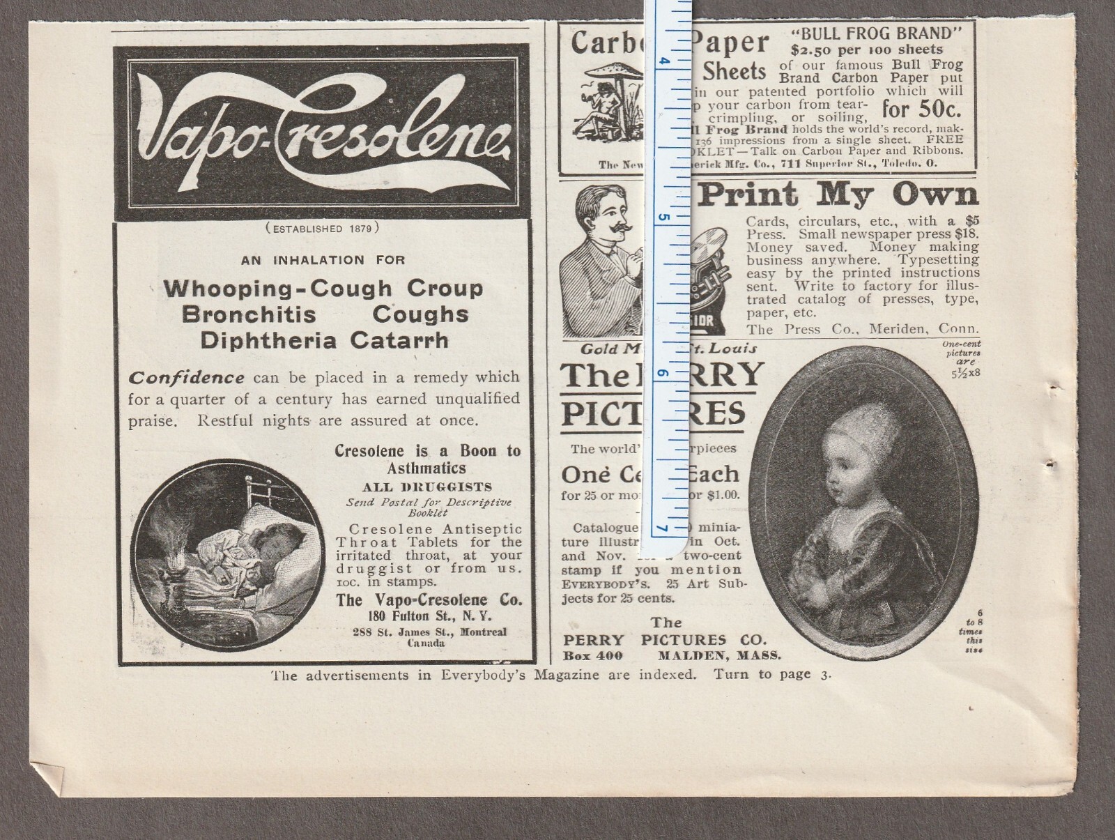 1905 CARBON PAPER Magazine AD~BULL FROG BRAND/Toledo~PERRY PICTURES~Malden, MA.