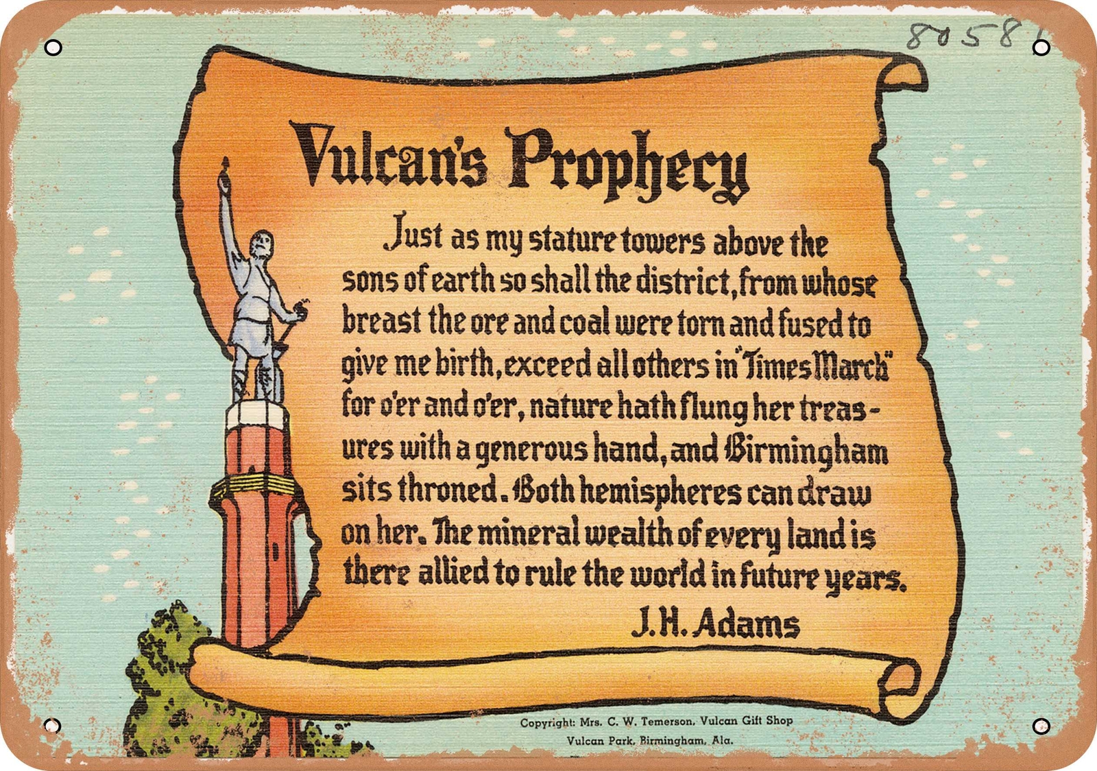 METAL SIGN – Alabama Postcard – Vulcan’s Prophecy