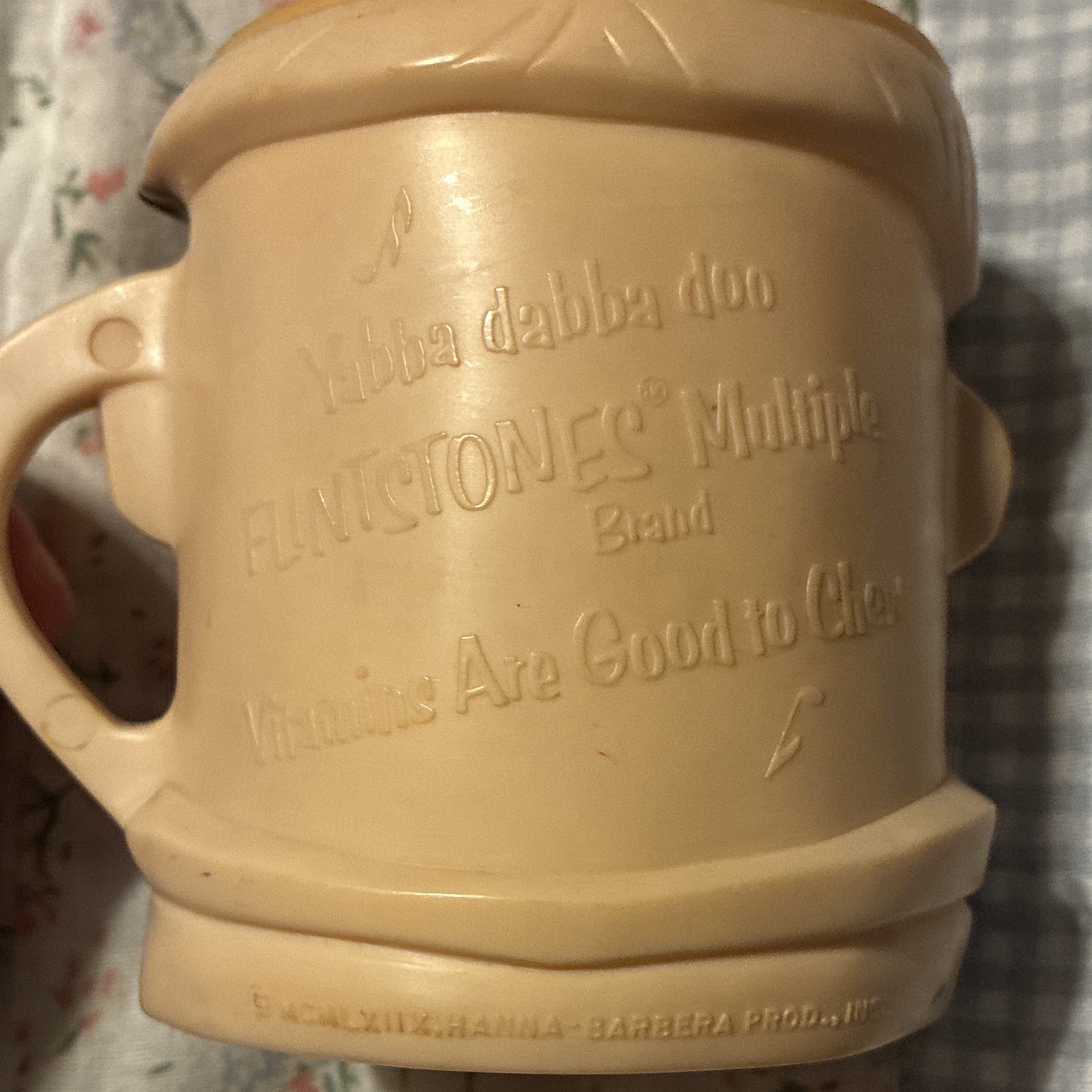 Vintage 1970s Flintstones Multiple Vitamins Fred and Pebbles mugs