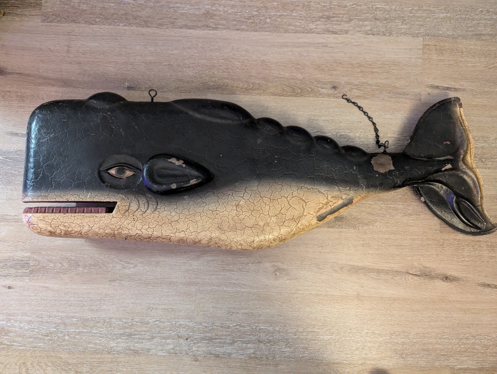 RARE Large Antique Handmade Whale Whaling Fish Tin Hanging Trade Sign Sculpture