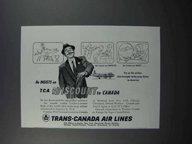 1955 TCA Airlines Ad – Insists on Viscount
