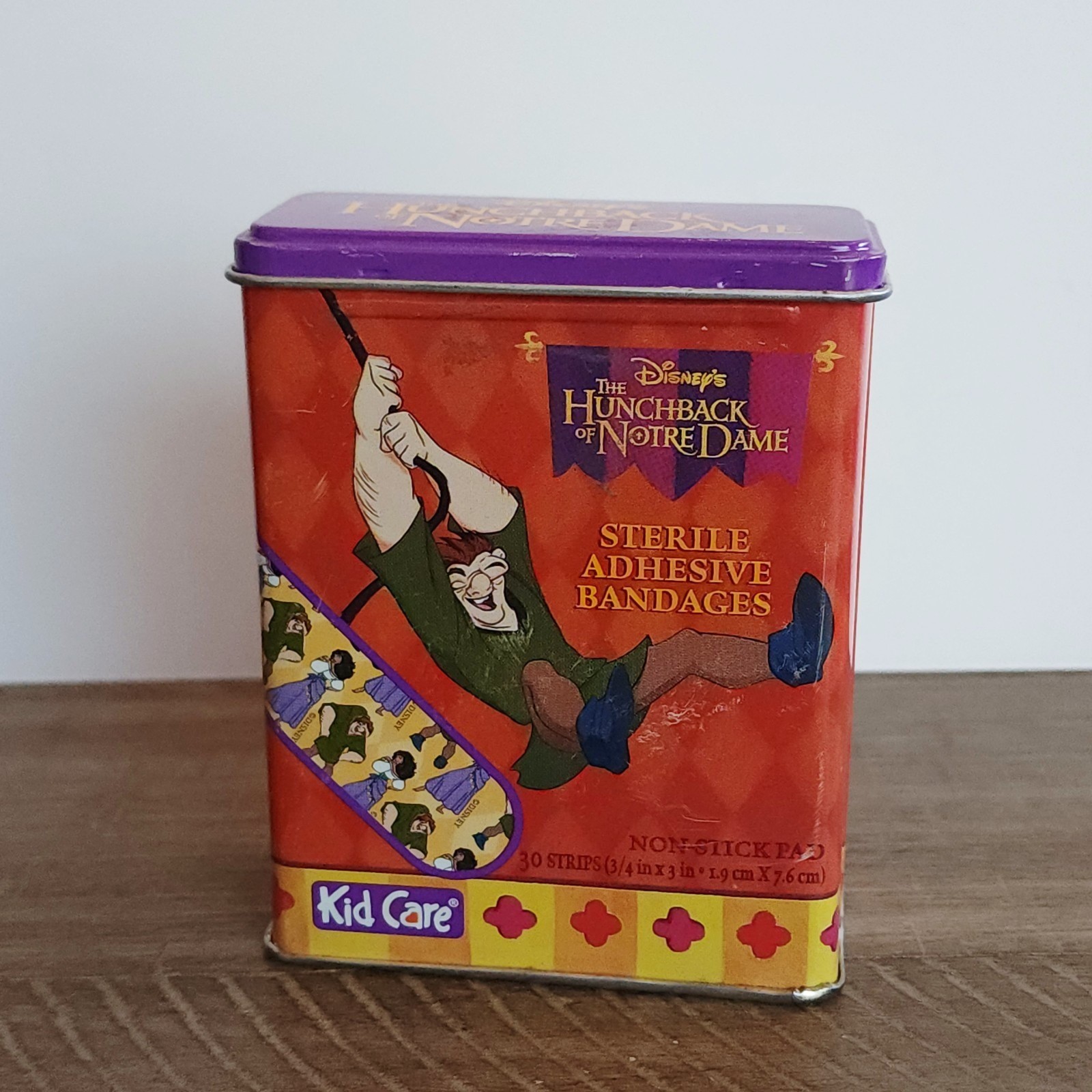 Disney Hunchback of Notre Dame Metal Bandage Band Aid Tin with Bandages Vintage