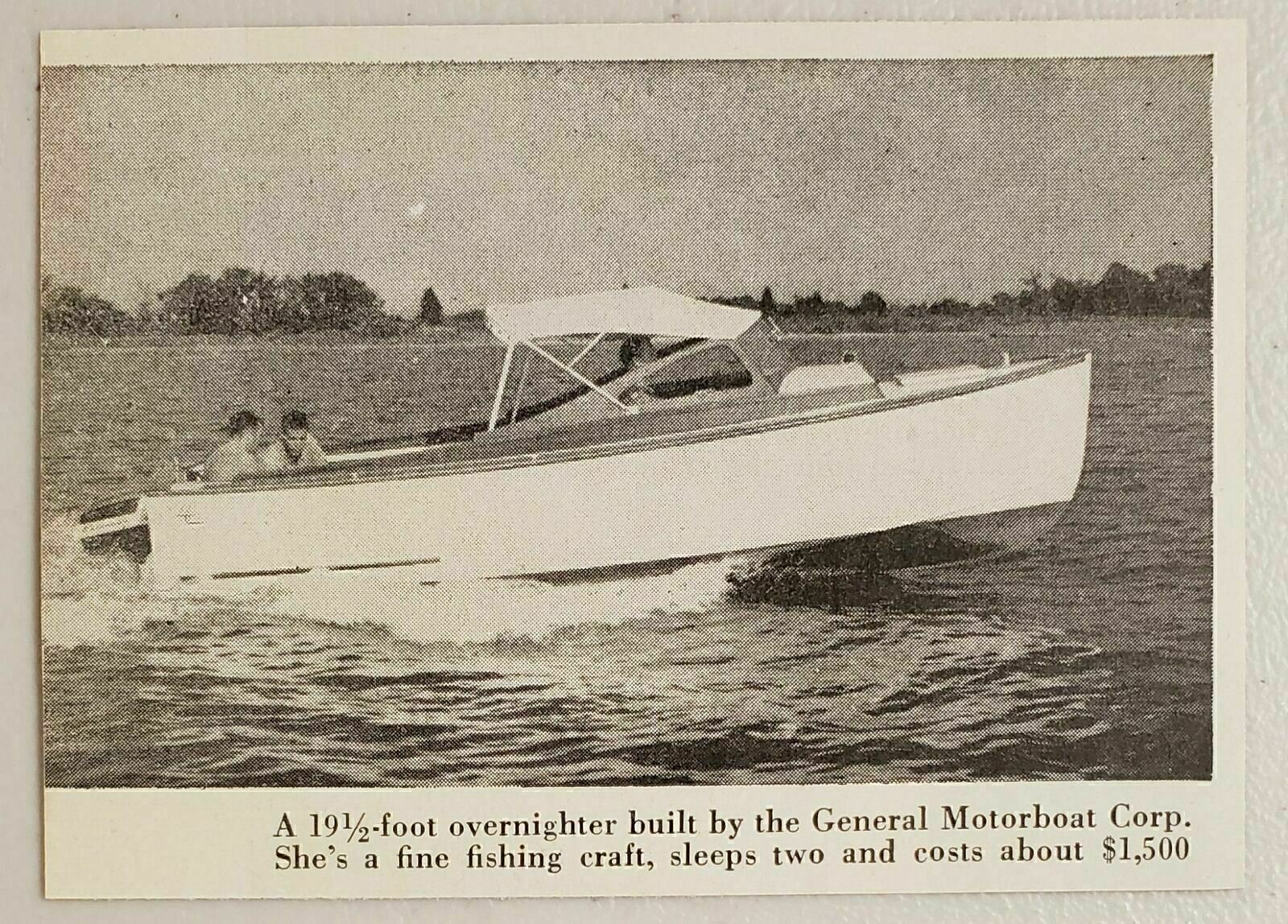 1957 Magazine Photo General Motorboat Corp. 19 1/2 Ft Overnighter Boats