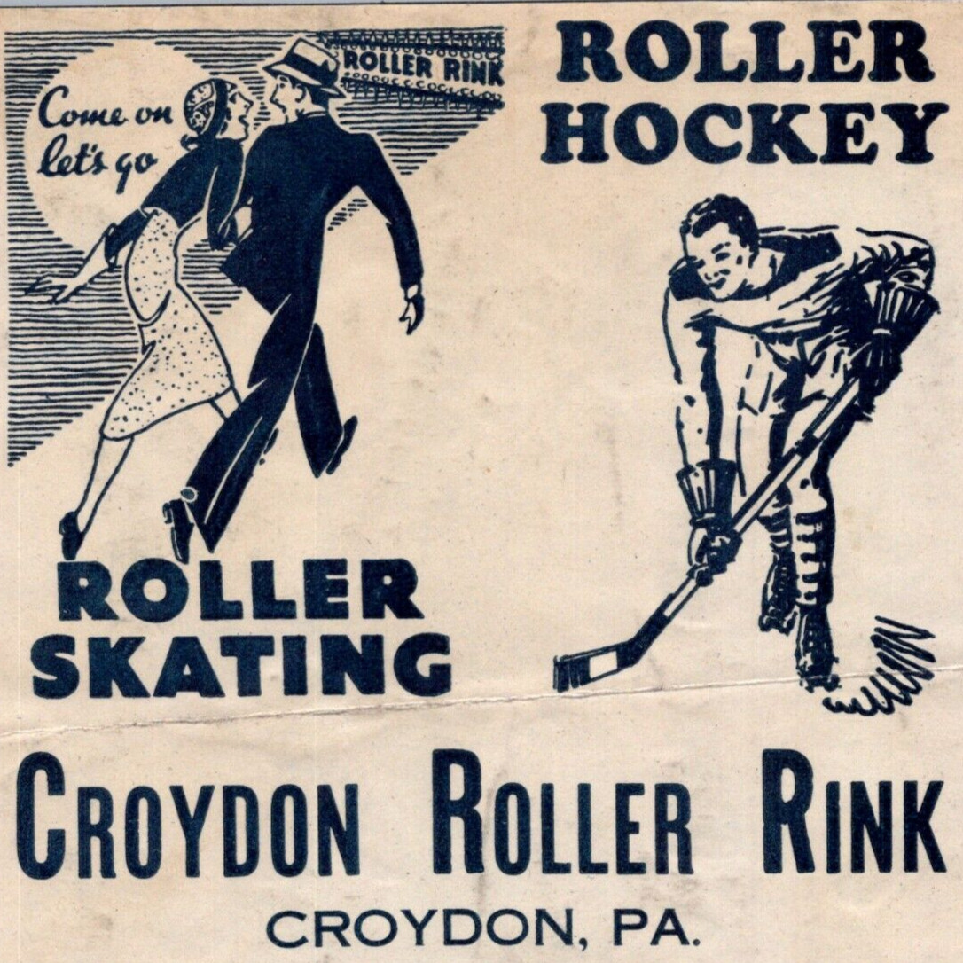 1940s Croydon Roller Skating Rink Sticker Hockey Bucks County Pennsylvania