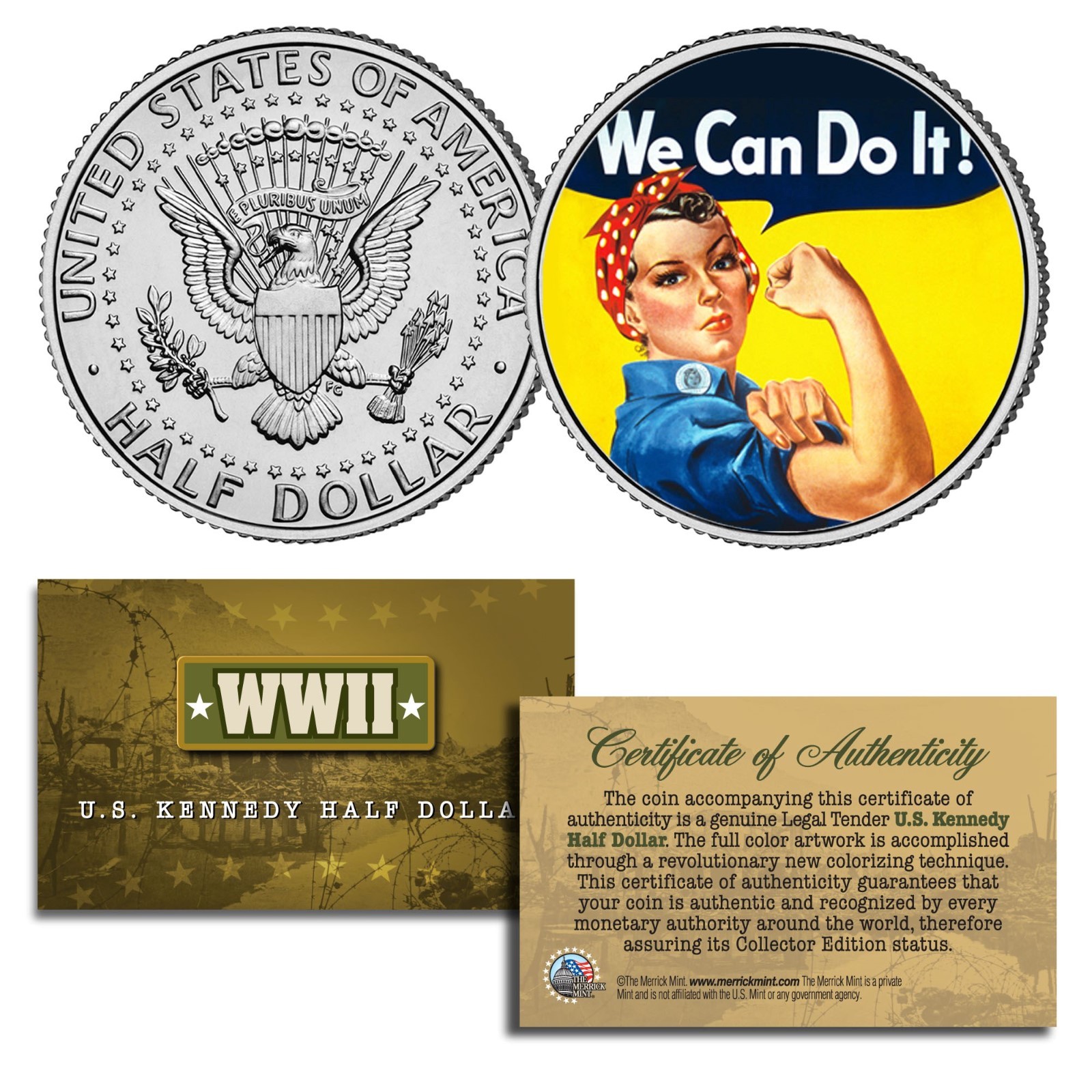 ROSIE THE RIVETER Colorized JFK Half Dollar US Coin ” WE CAN DO IT ” Poster WWII