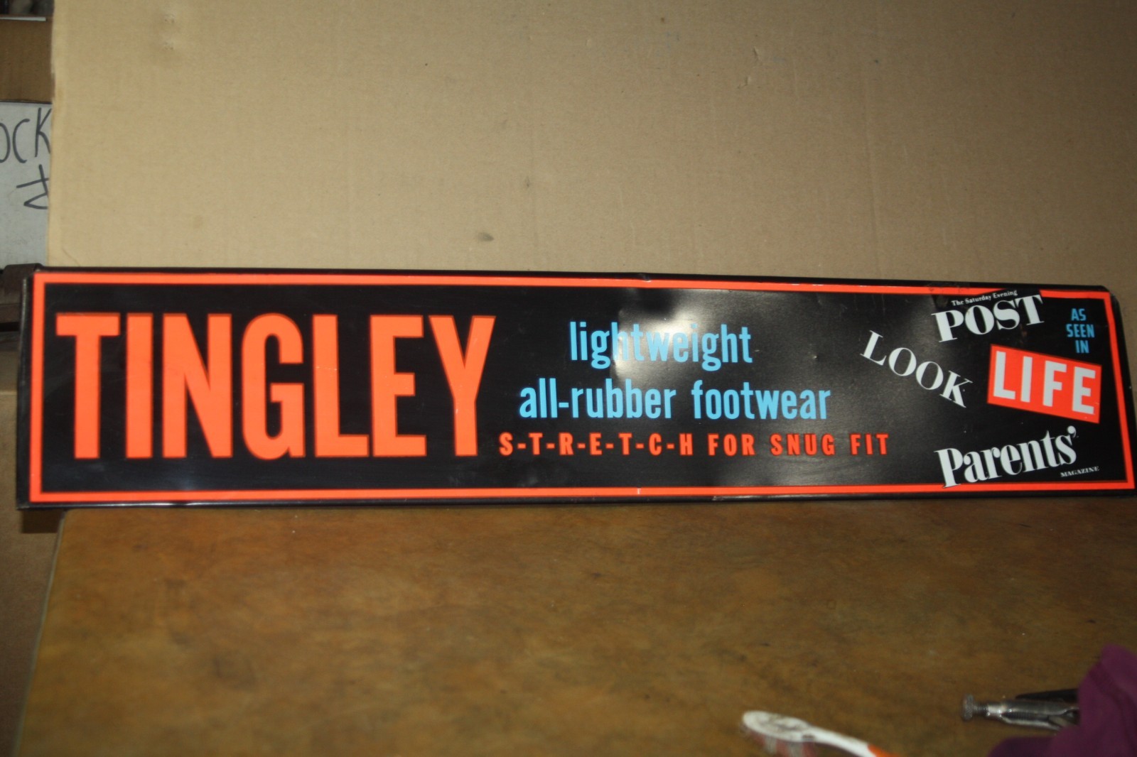 Vintage Tingley’s Lightweight All-Rubber Footwear Metal Point of Sale Rack Sign