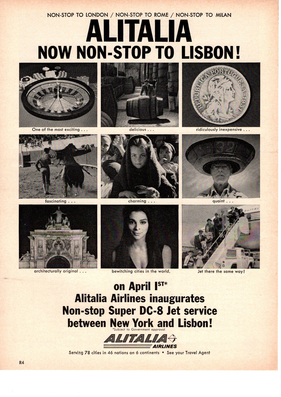 1964 Alitalia Airlines Super DC-8 Jet Non-Stop To Lisbon Portgual Print Ad