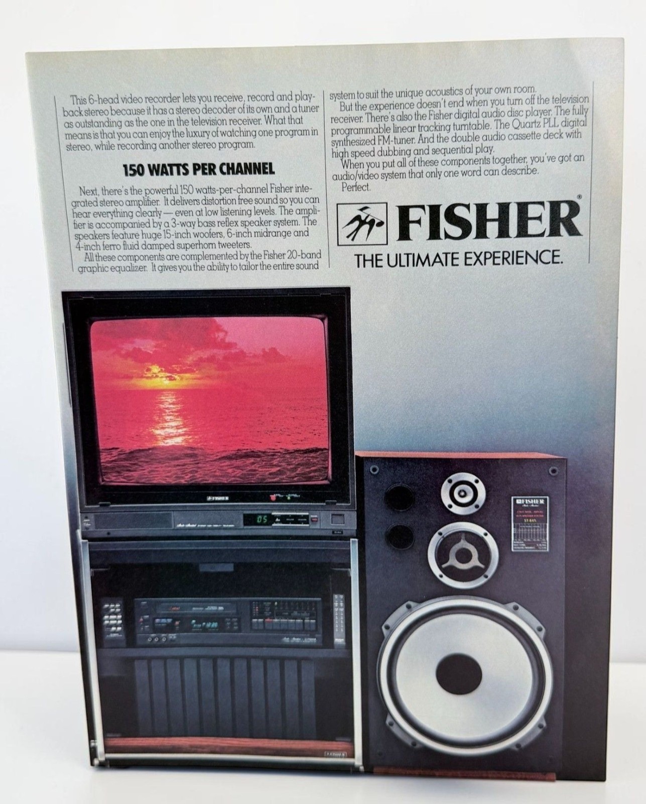 Fisher Stereo and Television Vintage Print Ad 1980s Retro Electronics TV