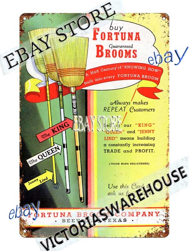 1943 Fortuna Broom Company Cleaning Product Ad Tin Sign latest house interior