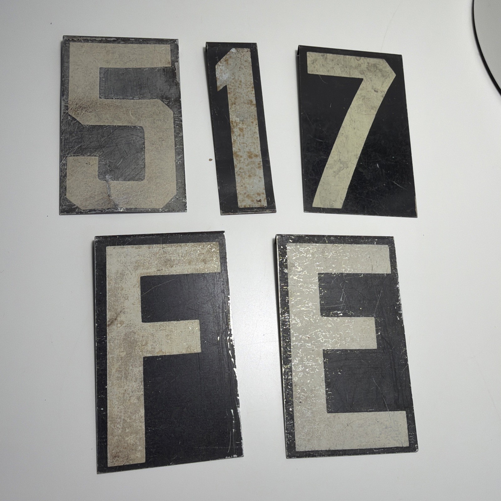 Vintage Unitype Metal Letter Number Bulletin Board Sign Black F E 5 1 7 3″ Tall