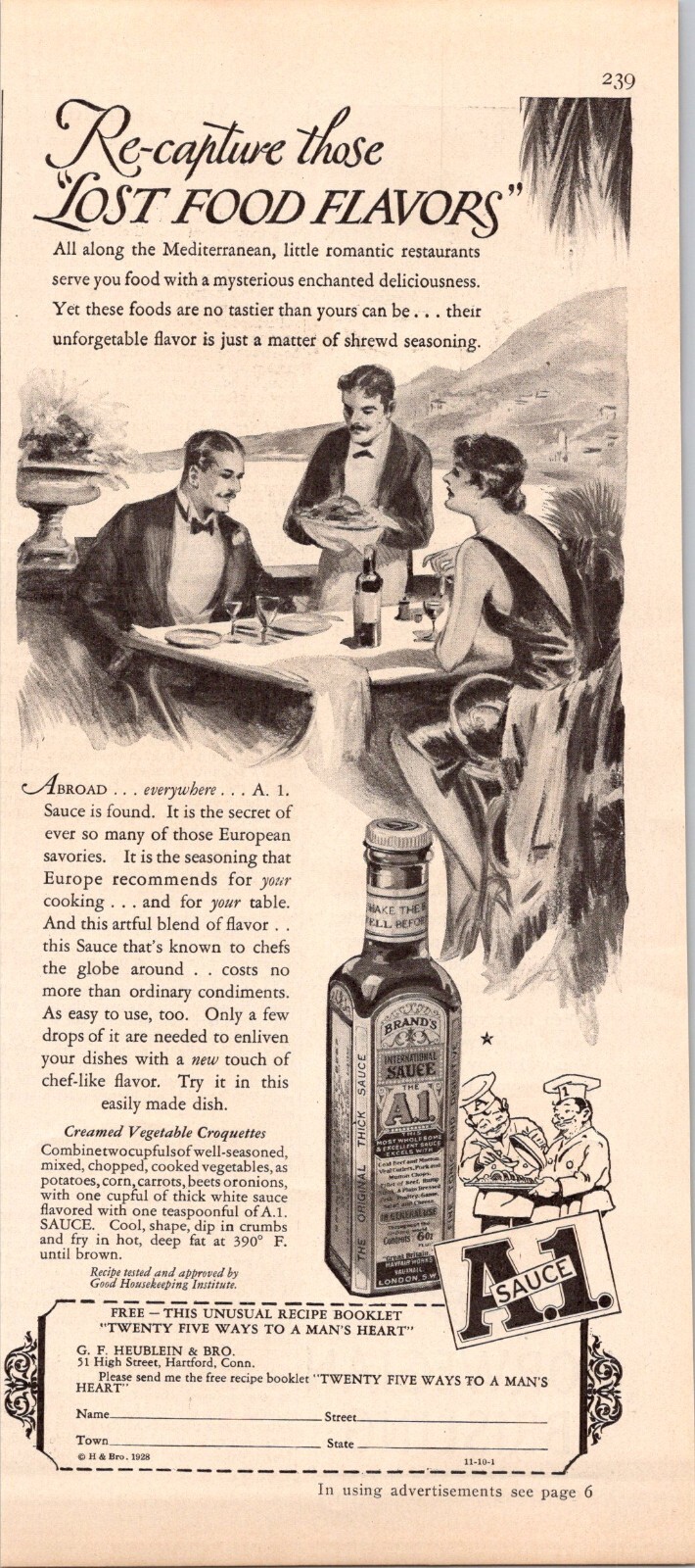 1928 PRINT AD- A.1. SOUCE RE-CAPTURE THOSE LOST FOOD FLAVORS – B64