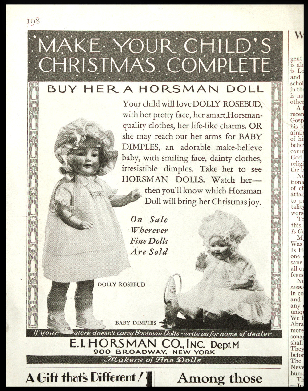 1928 HORSMAN DOLLS Dolly Rosebud and Baby Dimples Antique Vintage PRINT AD