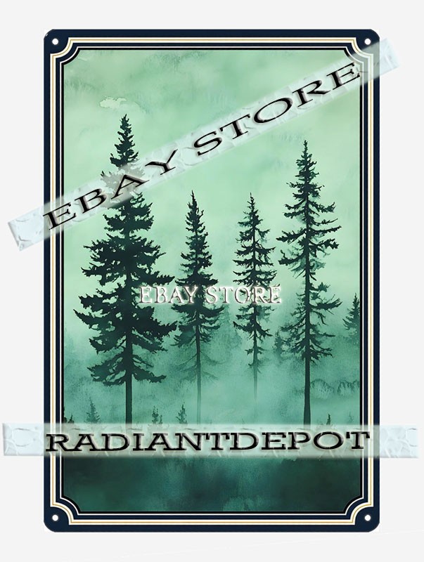 Minimal Forest Metal Tin Sign Sparse Pines soft green fade nostalgic art