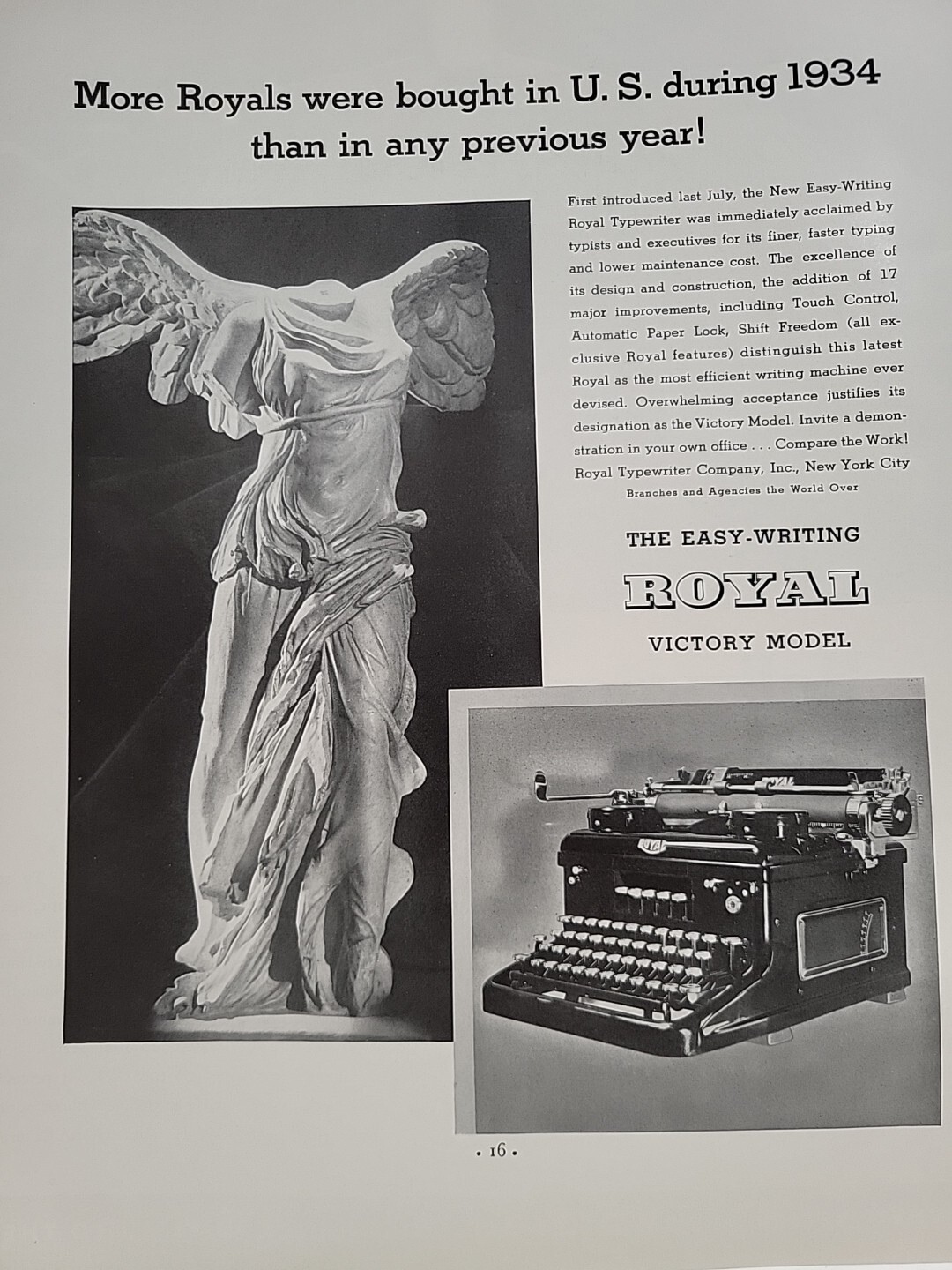 1935 Royal Typewriter Victory Model Fortune Magazine Print Advertising