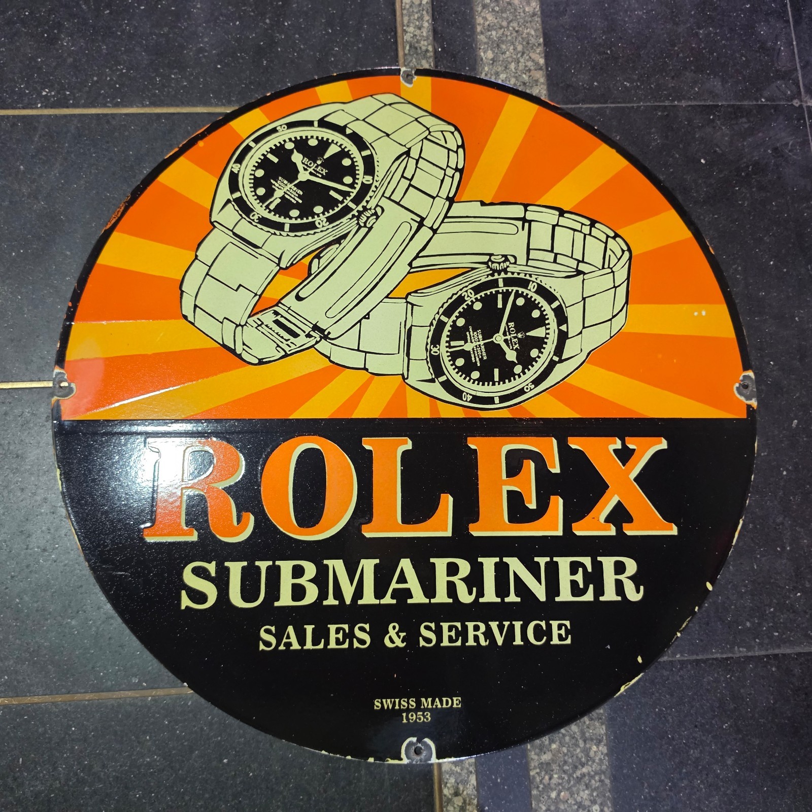 ROLEX SUBMARINER PORCELAIN ENAMEL SIGN 29 X 29 INCHES