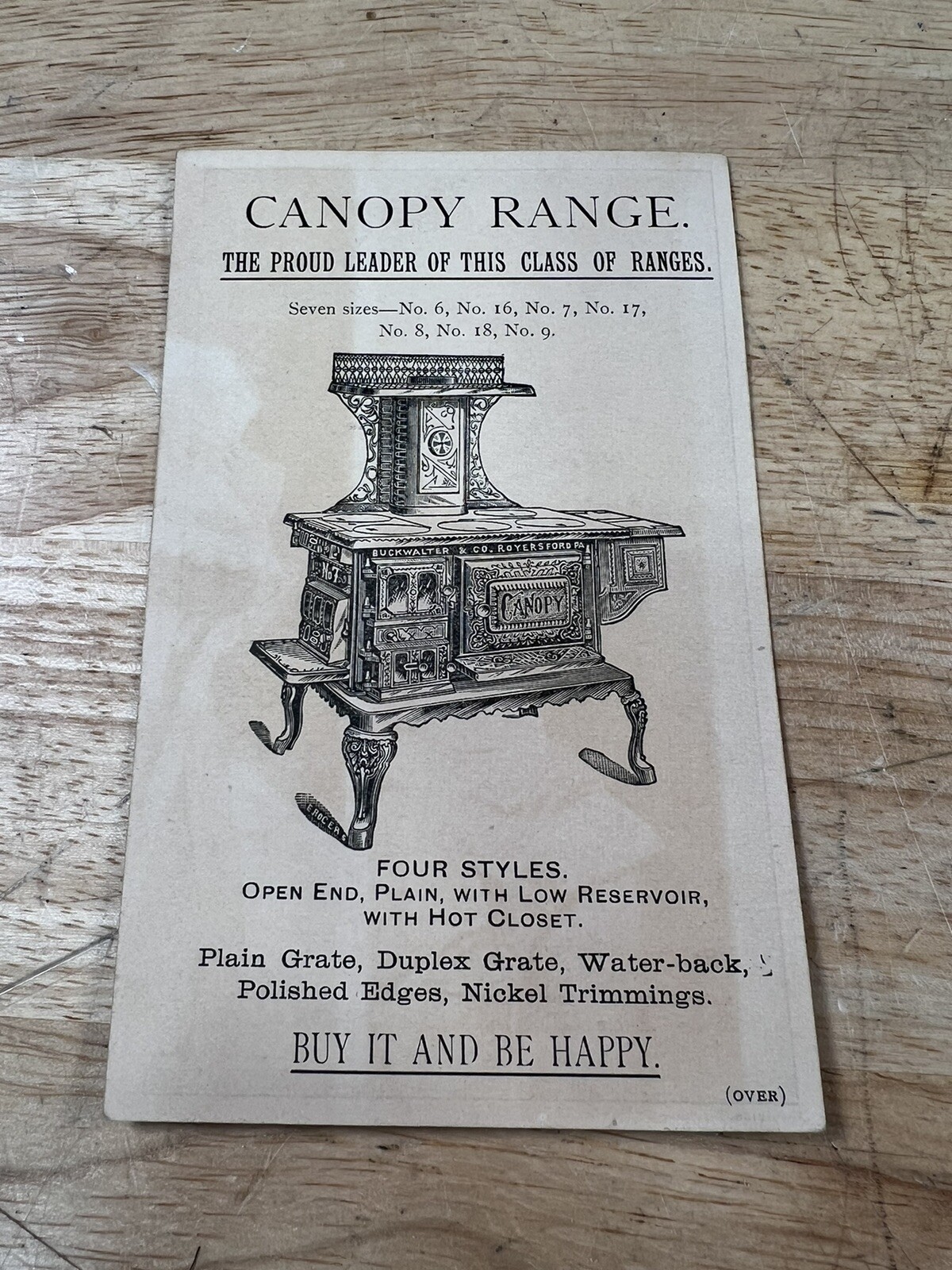 Vintage Canopy Range H.M. Prices Sons New Brunswick, NJ Trade Card